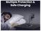Schlafender Mann neben einem Nachttisch-Ladegerät und Telefon, mit der Überschrift „Mehrfachschutz & Sicheres Laden" zur Bewerbung des sicheren Ladens über Nacht.