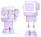 Ein Ladegerät mit Lavendel- und Weißtönen im Roboter-Design von UGREEN, mit einer Schleife am Rücken, Stecker als Beine und abnehmbaren Füßen.