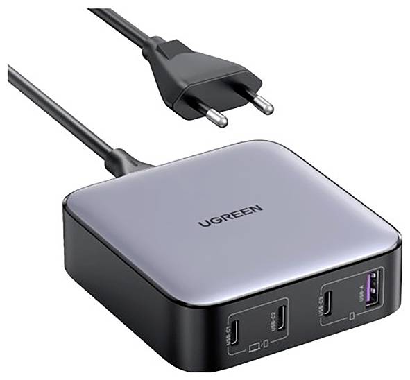 Ein Ugreen Netzadapter mit mehreren USB-Ladeanschlüssen und europäischem Stecker.