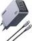 'UGREEN 100W Nexode Pro' Wandladegerät mit EU-Stecker; enthält zwei USB-C-Anschlüsse und einen USB-A-Anschluss; abgebildet mit zwei USB-C-Kabeln.