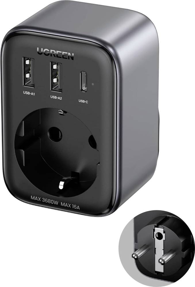UGREEN Nexode Ladeadapter 2990 W USB-A Buchse, USB-A Buchse, USB-C® Buchse, Schutzkontakt-Steckdose Schwarz Innenbereich
