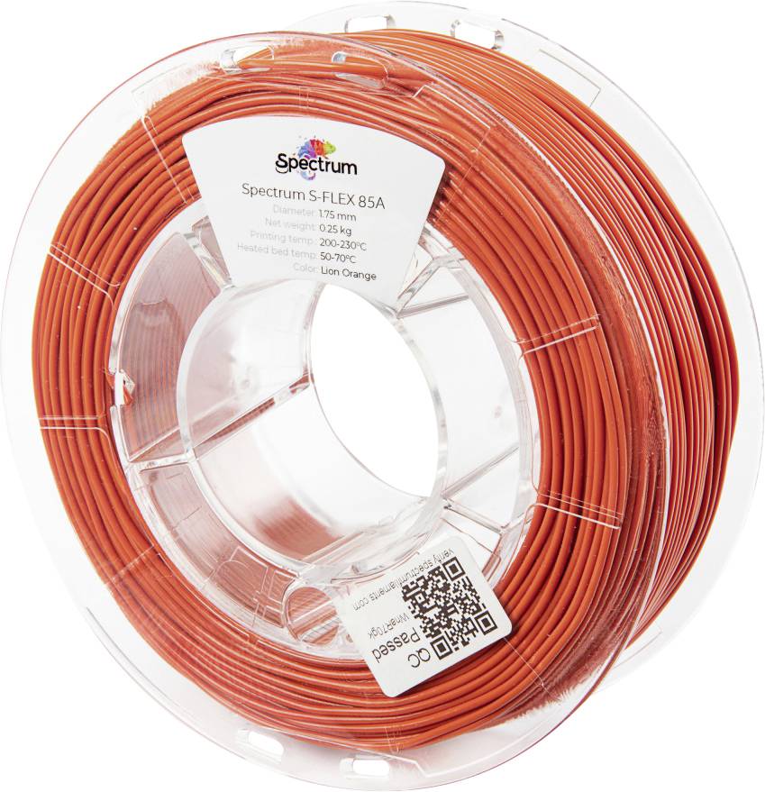 Spectrum Filaments 80569 S-Flex 85A Filament Flexibel filament Flexibel, Chemisch bestendig, Slagvast, Niet-trekkend 1.75 mm 250 g Lion Orange, Oranje 1 stuk(s)
