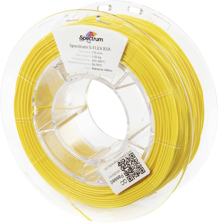 Spectrum Filaments 80565 S-Flex 85A Filament Flexibel filament Flexibel, Chemisch bestendig, Slagvast, Niet-trekkend 1.75 mm 250 g Bahama Yellow, Geel 1 stuk(s)