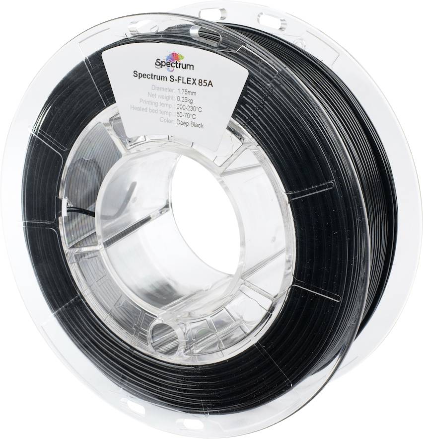 Spectrum Filaments 80567 S-Flex 85A Filament Flexibel filament Flexibel, Chemisch bestendig, Slagvast, Niet-trekkend 1.75 mm 250 g Deep black, Zwart 1 stuk(s)