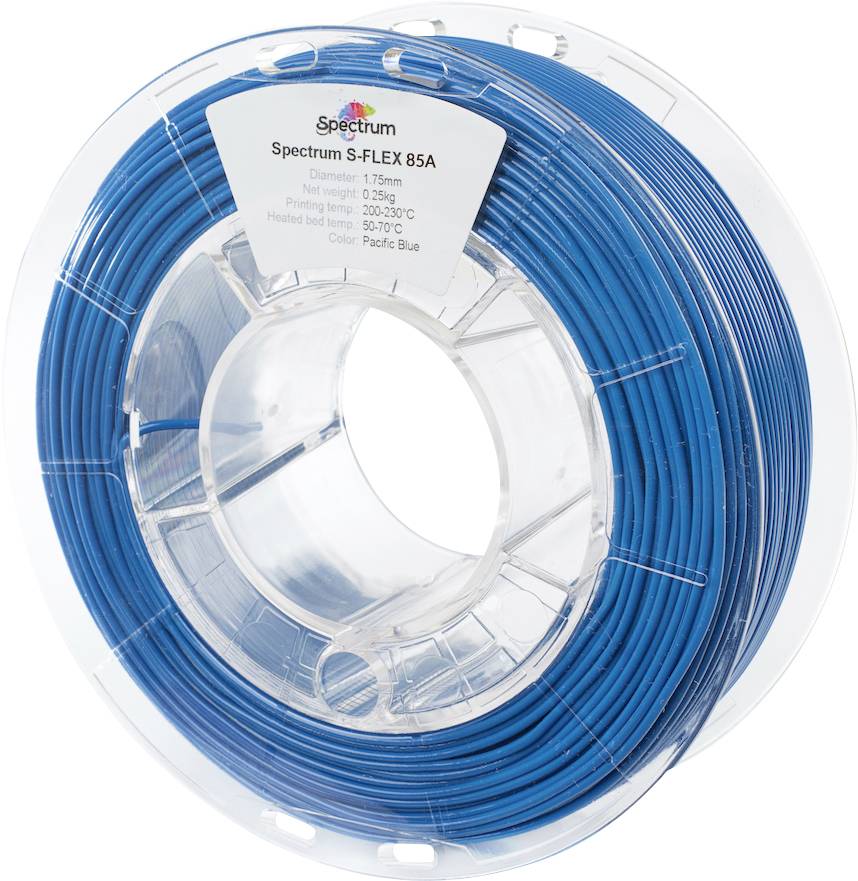 Spectrum Filaments 80570 S-Flex 85A Filament Flexibel filament Flexibel, Chemisch bestendig, Slagvast, Niet-trekkend 1.75 mm 250 g Pacific Blue, Blauw 1 stuk(s)