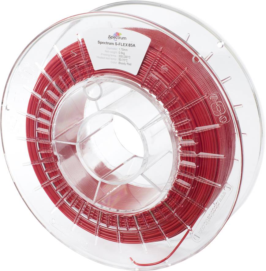Spectrum Filaments 80573 S-Flex 85A Filament Flexibel filament Flexibel, Chemisch bestendig, Slagvast, Niet-trekkend 1.75 mm 500 g Bloody Red, Rood 1 stuk(s)