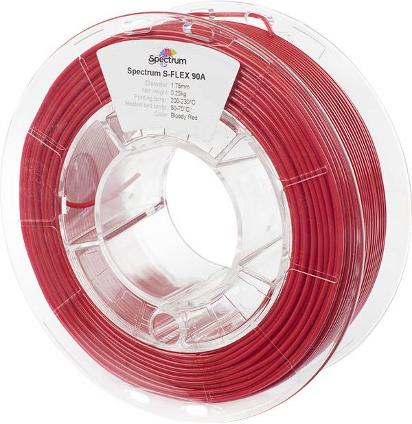 Spectrum Filaments 80252 S-Flex 90A Filament Flexibles Filament flexibel, chemisch beständig, verzugsfrei 1.75 mm 250 g bloody red, Rot  1 St.