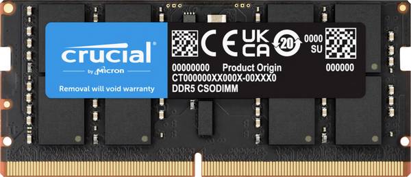 Crucial Crucial - DDR5 - Modul - 32 GB - SO DIMM Laptop-Arbeitsspeicher Modul DDR5 32 GB 1 x 32 GB on-die ECC 262pin SO-DIMM CL52 CT32G64C52CS5