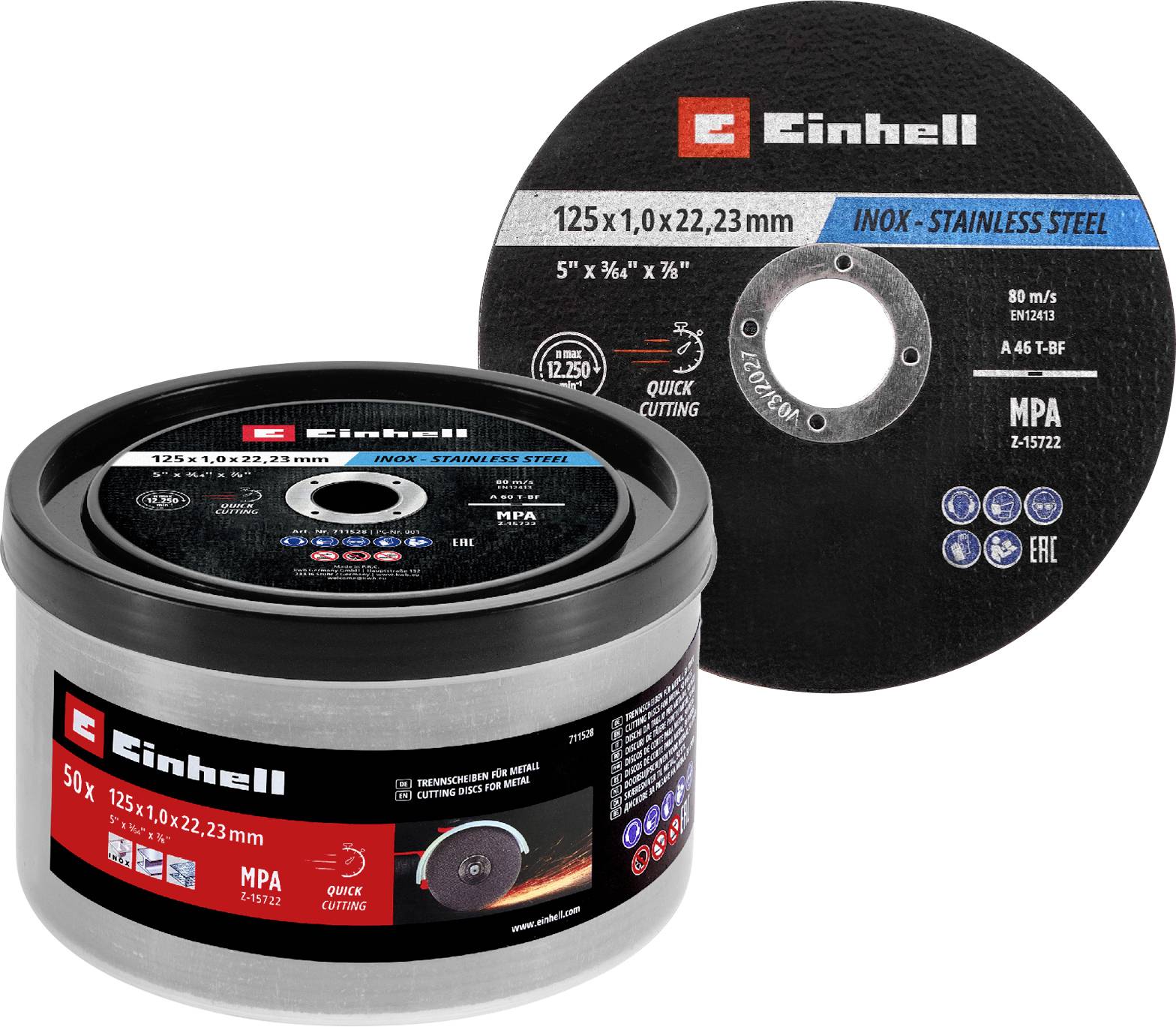 Einhell 711528 Trennscheiben-Set 125 mm 50 St. Metall, Edelstahl, Stahl, Blech