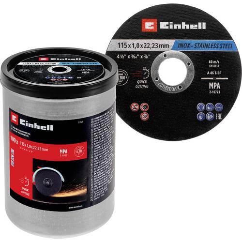 Einhell 711527 Trennscheiben-Set 115 mm 100 St. Metall, Edelstahl, Stahl, Blech