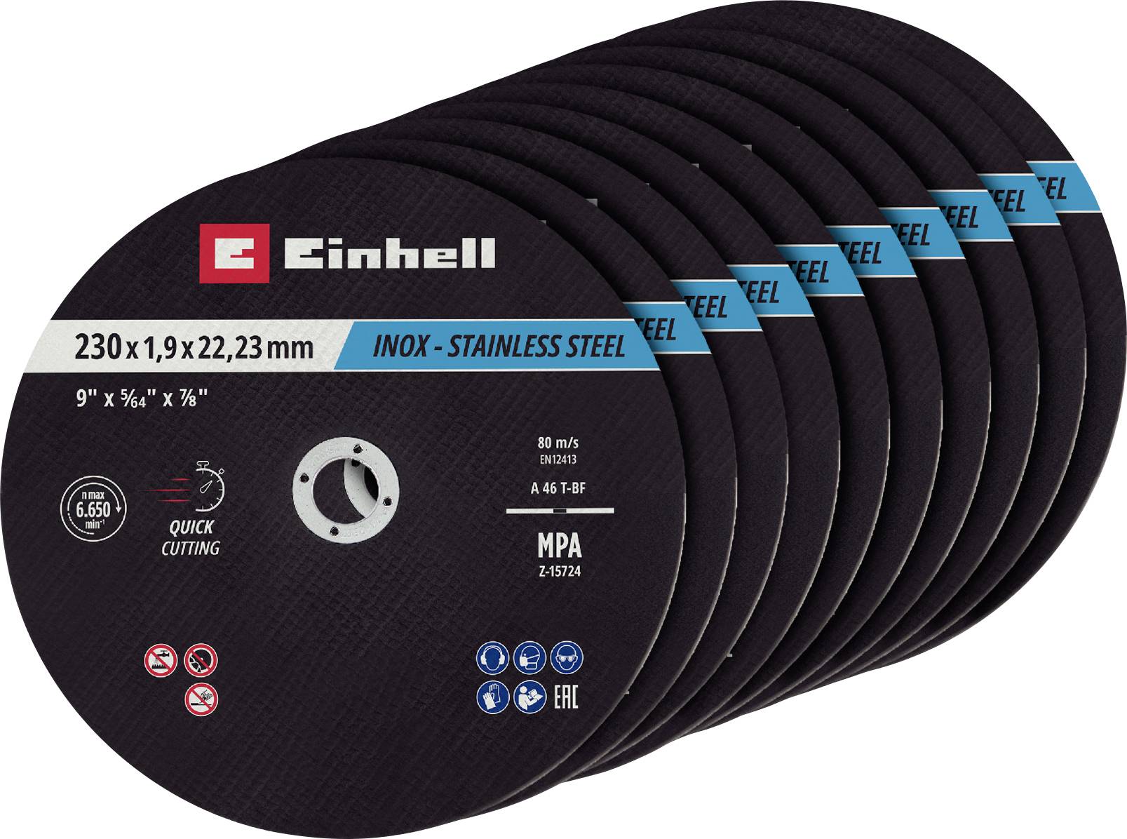 Einhell 711524 Trennscheiben-Set 230 mm 10 St. Metall, Edelstahl, Stahl, Blech
