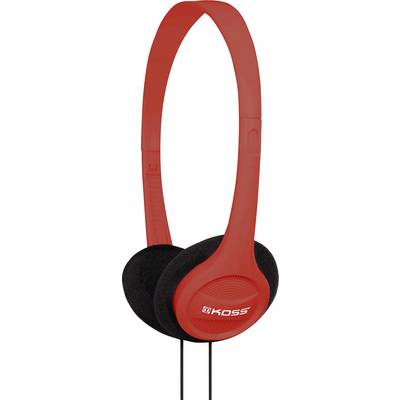 Rote Koss Over-Ear-Kopfhörer mit schwarzem Schaumkissen und einem schmalen Kopfbügel, vor einem weißen Hintergrund präsentiert.