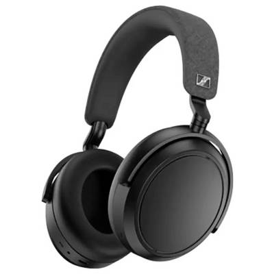 Schwarze Over-Ear-Kopfhörer mit gepolsterten Ohrmuscheln und Kopfbügel, die ein schlankes Design und seitliche Bedienelemente aufweisen.