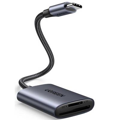 'UGREEN USB-C Kartenleser mit geflochtener Leitung und zwei Steckplätzen für SD- und microSD-Karten, entwickelt für Datentransfer und Konnektivität.'