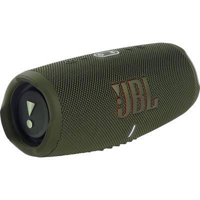 Ein tragbarer, zylindrischer Bluetooth-Lautsprecher, der mit strukturiertem Stoff überzogen ist und das 'JBL' Logo in Rot an der Seite trägt.