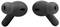 Zwei schwarze kabellose Ohrhörer, die sich vor einem weißen Hintergrund gegenüberstehen.
