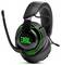 Gaming-Headset mit RGB-Beleuchtung auf den Ohrmuscheln, verstellbarem Mikrofon und Markenlogo. Primär schwarz mit neongrünen Akzenten.
