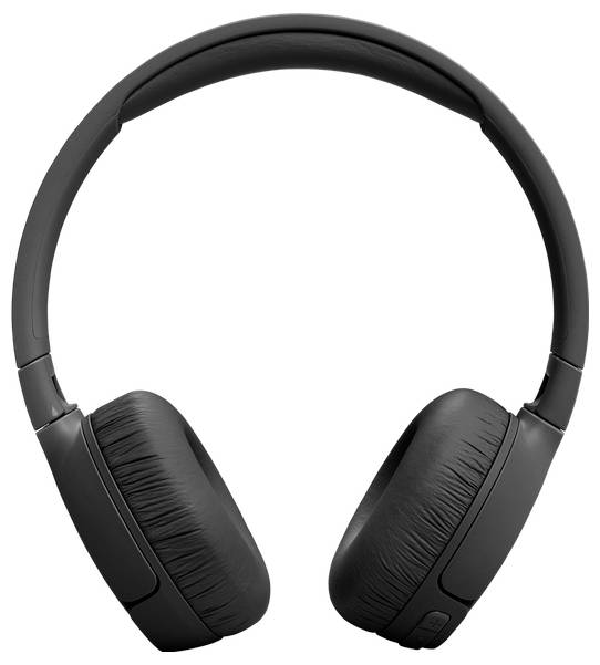 Schwarze Over-Ear-Kopfhörer von vorne gezeigt, mit gepolsterten Ohrmuscheln und einem geschwungenen Kopfbügel.