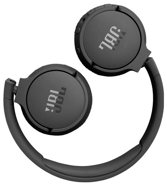 Schwarze, faltbare Over-Ear-Kopfhörer mit 'JBL' Logo auf jeder Ohrmuschel, entwickelt für drahtloses Musikhören.