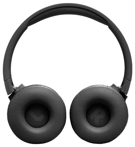 Schwarze Over-Ear-Kopfhörer mit gepolsterten Ohrmuscheln, die mit 'L' und 'R' für links und rechts gekennzeichnet sind.