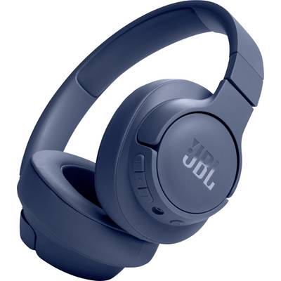 Blaue Over-Ear-Kopfhörer mit gepolstertem Kopfbügel und Ohrpolstern, mit Kontrollbuttons an der Seite.