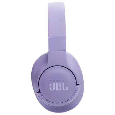 Lila Over-Ear-Kopfhörer mit 'JBL'-Logo auf der Ohrmuschel, von der Seite gezeigt.