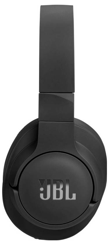 Schwarze JBL Over-Ear-Kopfhörer mit elegantem Design, auf dessen Ohrmuschel das JBL-Logo zu sehen ist, vor einem schlichten weißen Hintergrund.