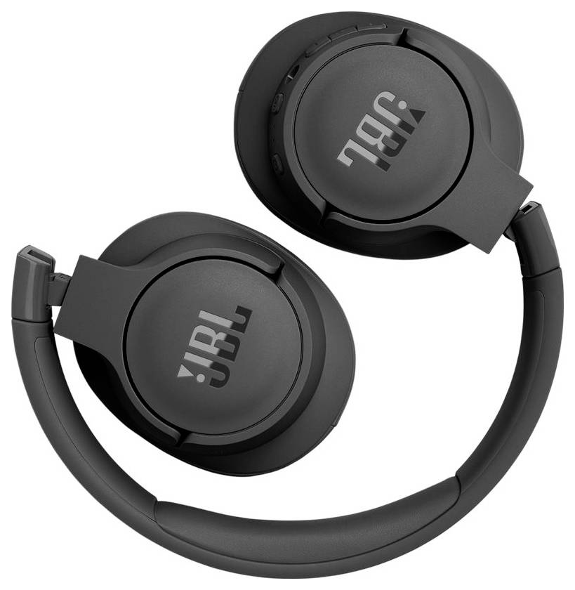 Schwarze Over-Ear-Wireless-Kopfhörer mit JBL-Logo auf den Ohrmuscheln.