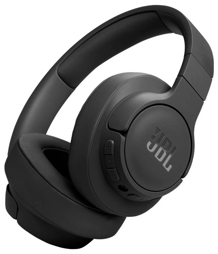 Schwarze Over-Ear-Kopfhörer kabellos mit gepolsterten Ohrmuscheln und sichtbarem Markenlogo an der Seite.