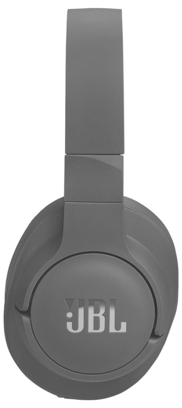 Graue Over-Ear-Kopfhörer mit Markenlogo auf der Ohrmuschel.