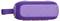 Ein lila tragbarer Bluetooth-Lautsprecher mit gewebter Textur und seitlichem Bedienfeld.