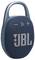 Ein tragbarer blauer JBL-Drahtloser Lautsprecher mit Gewebenetzdesign, Tasten für Wiedergabe/Pause und Lautstärkeregelung sowie einer integrierten Schlaufenhalterung.
