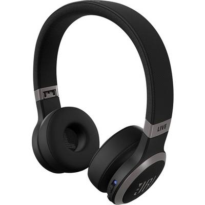 Schwarze kabellose Over-Ear-Kopfhörer mit einem blauen Indikator-Licht, ausgestattet mit gepolsterten Ohrmuscheln und dem Markenlogo auf den Ohrmuscheln.