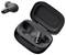 Schwarze kabellose Ohrhörer und Ladegehäuse mit elegantem Design. Die Ohrhörer verfügen über eine glänzende Oberfläche und passen sich präzise in das Gehäuse ein.