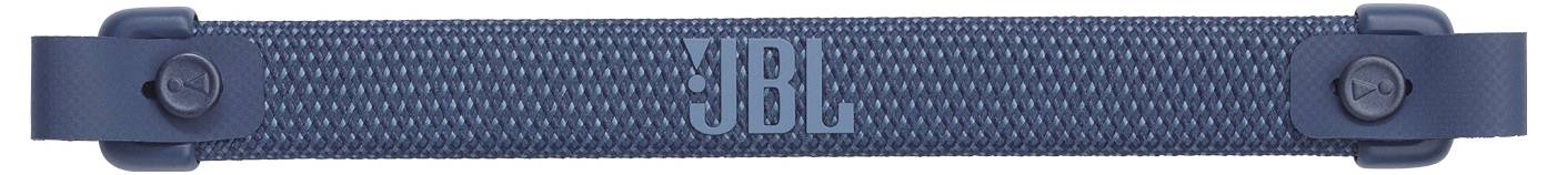 Ein dunkelblaues Armband mit dem Logo 'JBL', das prominent in der Mitte platziert ist.