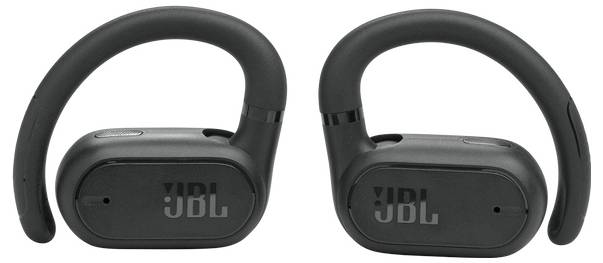Schwarze JBL-Wireless-Kopfhörer mit Over-Ear-Bügeln für sicheren Halt, mit JBL-Logo an der Seite.