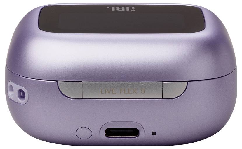Ein kleines, lila Gerät mit einem USB-C-Anschluss und der Beschriftung "LIVE FLEX 3", mit elegantem, modernem Design und minimalistischem Stil.