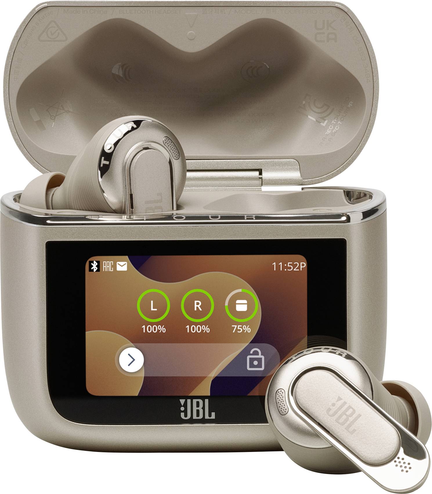 JBL Tour Pro 3 Cuffie In Ear Senza fili, Bluetooth Latte beige Eliminazione del rumore, Audio ad alta risoluzione, DAC, Riduzione del rumore del micro