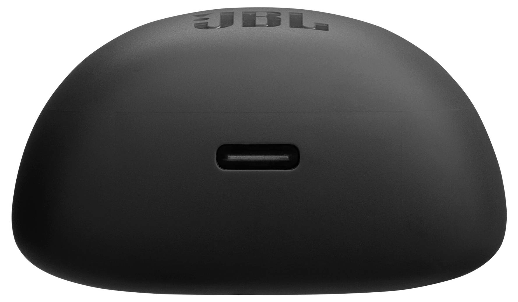 'JBL' Ladeetui in Schwarz für kabellose Ohrhörer, mit einem USB-C-Anschluss auf der Vorderseite.