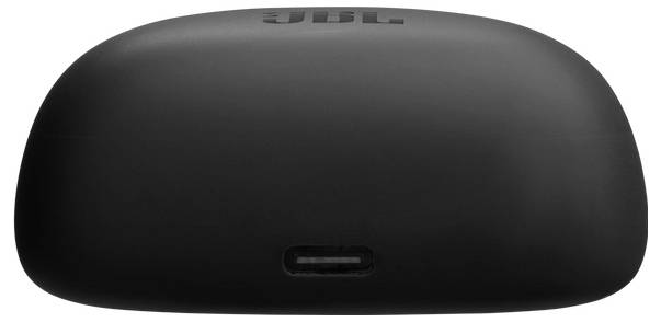 Eine schwarze Ladehülle für kabellose Kopfhörer mit einem USB-C-Anschluss an der Vorderseite.