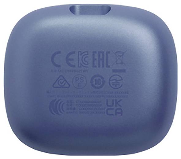 Ein blaues Gerät mit Konformitätssymbolen und Text, darunter die Zeichen 'CE', 'EAC' und 'UKCA' auf seiner Oberfläche, die Konformitätsstandards anzeigen.