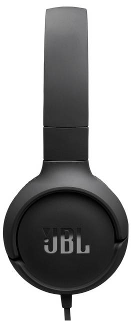 Schwarze Over-Ear-Kopfhörer mit 'JBL' Logo auf der Ohrmuschel. Das Design ist schlicht und modern, mit einer Kabelverbindung, die von der Unterseite ausgeht.