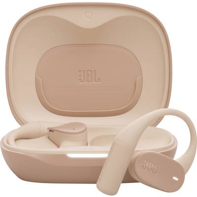 Ein Paar rosa JBL kabellose Ohrhörer in einem geöffneten Ladecase, das das Markenlogo sowohl auf den Ohrhörern als auch auf dem Etui präsentiert.