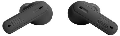 Schwarze kabellose Kopfhörer mit 'JBL'-Logo auf jedem Hörer.
