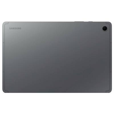 Die Rückansicht eines dunkelgrauen Samsung-Tablets mit einer Kamera in der oberen rechten Ecke. Das Samsung-Logo befindet sich oben links.