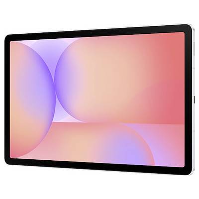 Ein Tablet, das ein Gradientendesign mit überlappenden Pastellkreisen in Nuancen von Rosa, Orange und Lila auf einem weißen Hintergrund zeigt.