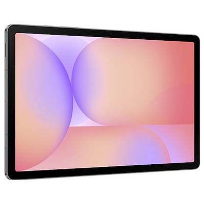 Ein schlankes, modernes Tablet mit einem großen Display und abgerundeten Kanten, auf dessen Bildschirm ein abstrakter Farbverlauf von Rosa und Lila zu sehen ist.