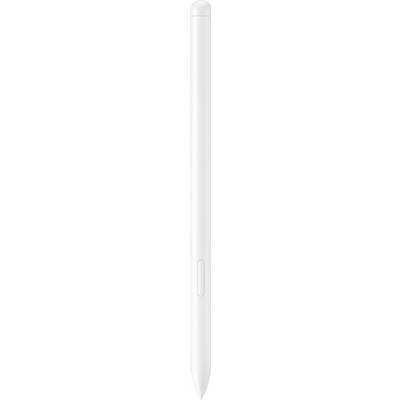 Ein weißer Stift mit einem einfachen, schlichten Design und einer einzelnen Taste nahe der Spitze.