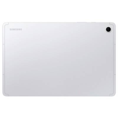 Ein weißes Samsung-Tablet, von hinten betrachtet, mit einer einzelnen schwarzen Kameralinse in der oberen rechten Ecke.