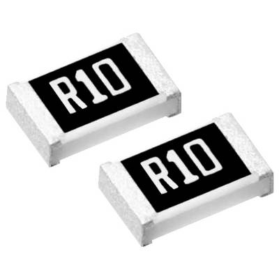 Zwei schwarze und weiße SMD-Widerstandschips, die jeweils mit 'R10' gekennzeichnet sind und einen Widerstandswert von 0,1 Ohm anzeigen.